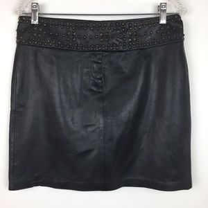 Cache Studded Black Lambskin Leather Mini Skirt